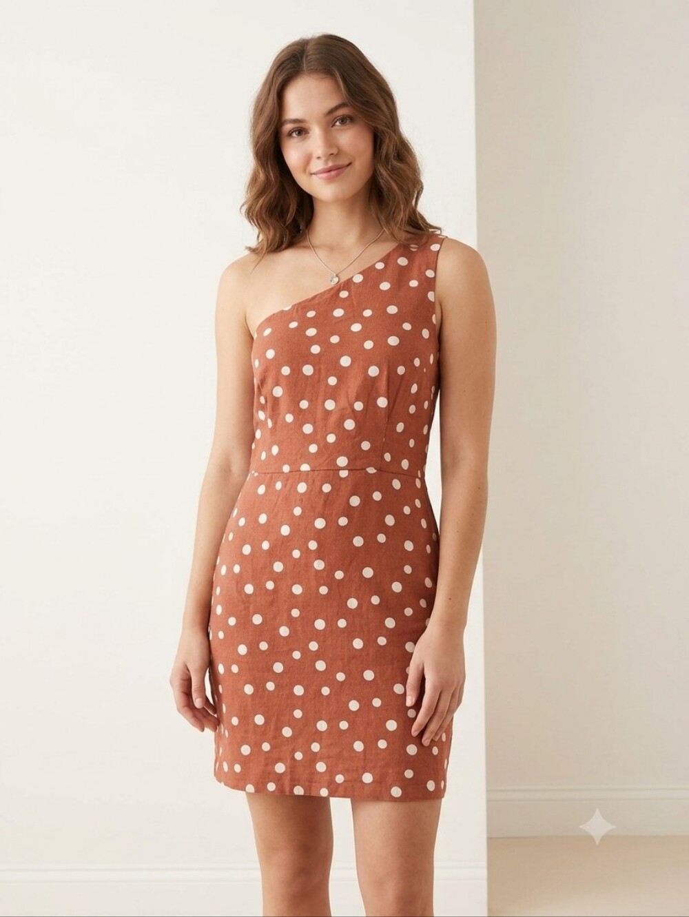 Abercrombie & Fitch One-Shoulder Rust Polka Dot Dress